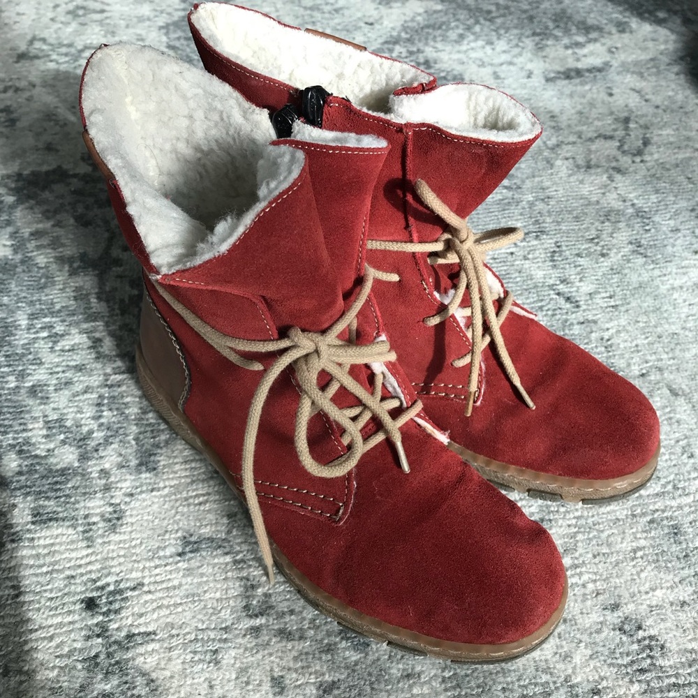 RIEKER short red suede fur booties 7
